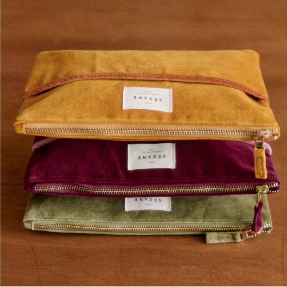 Sézane Velvet mustard yellow pouch